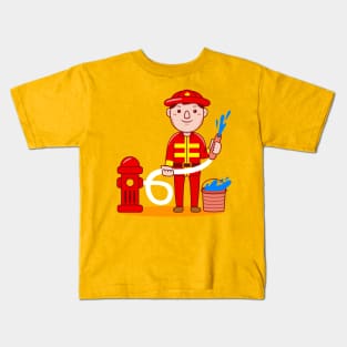 Cute Firefighter Cartoon Kids T-Shirt